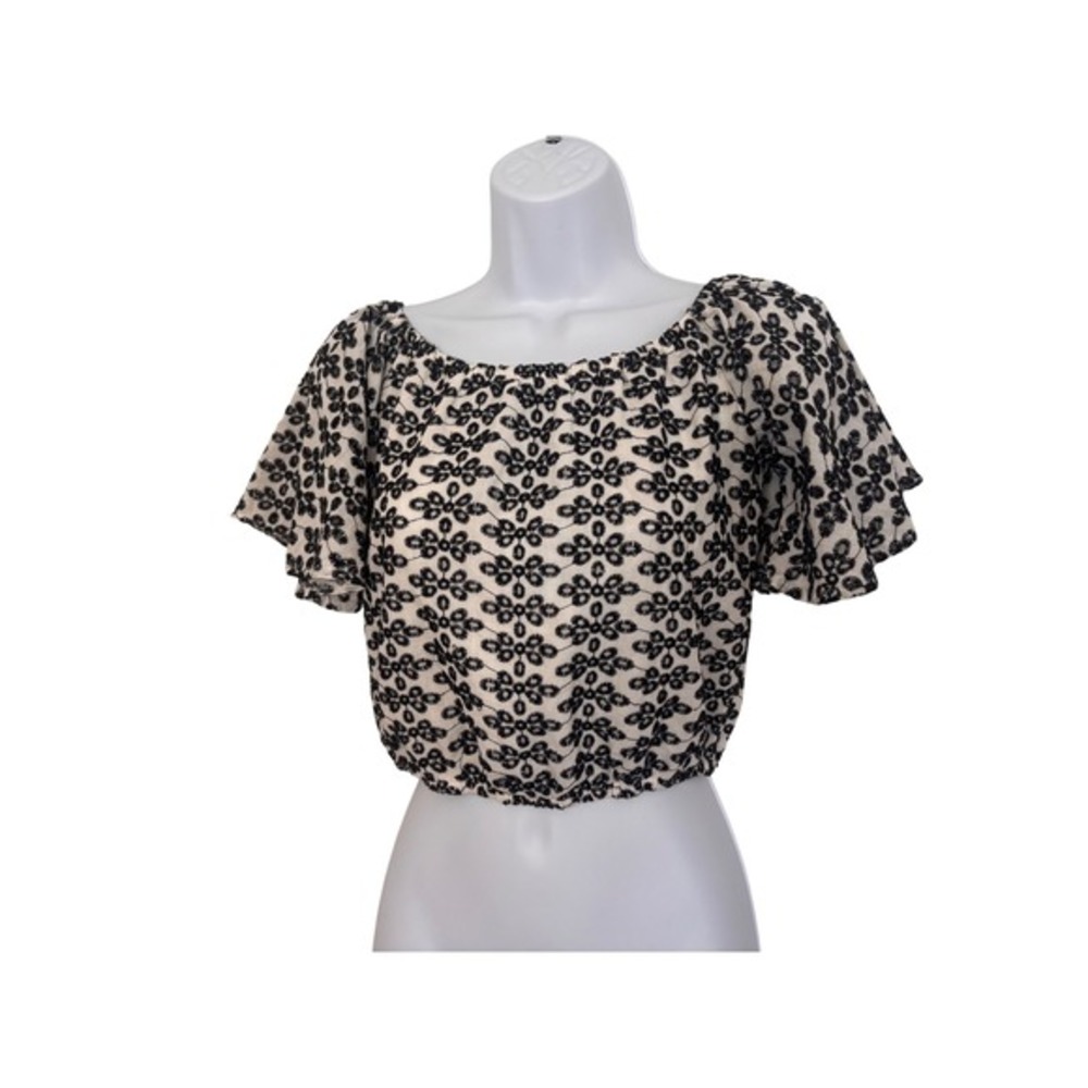 Harper Heritage Crop Top Small White‎ Black Embroidered Boho Cottagecore Twee